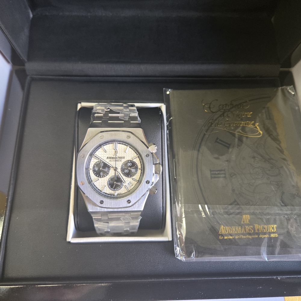 Audemars Piguet Silver and Black Chronograph Watch